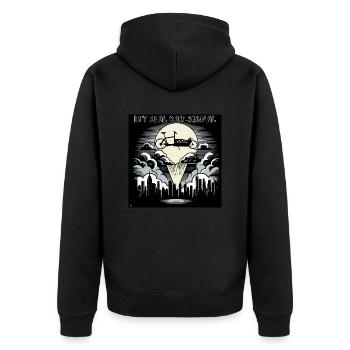 Vélo cargo dans le style Bat-Signal, vélo cargo - Veste à capuche bio Premium Unisexe - noir - Dos - Nico (187cm)