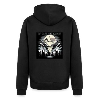 Vélo cargo dans le style Bat-Signal, vélo cargo - Veste à capuche bio Premium Unisexe - noir - Dos - Nico (187cm)