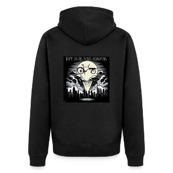 Vélo cargo dans le style Bat-Signal, vélo cargo - Veste à capuche bio Premium Unisexe - noir - Dos - Nico (187cm)