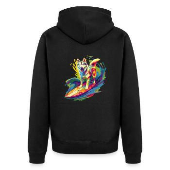 Surfender Husky - Unisex Premium Bio Zip Hoodie - Schwarz - Hinten - Nico (187cm)