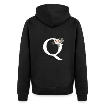 Tropischer Blumenbuchstabe Q - Unisex Premium Bio Zip Hoodie - Schwarz - Hinten - Nico (187cm)