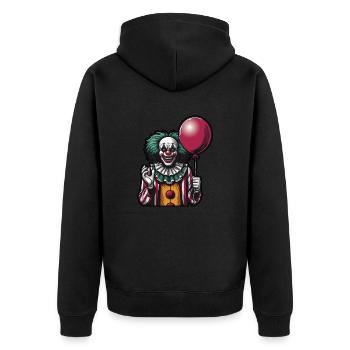 Creepy Cartoon clown with a Red Hair, scary smile - Unisex Premium Organic Zip Hoodie - black - Back - Nico (187cm)