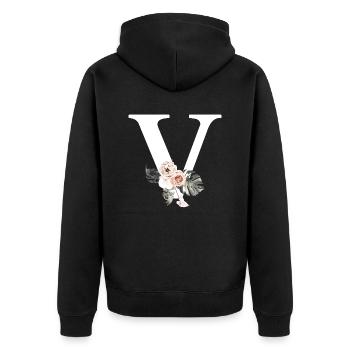 Tropischer floraler V-Buchstabe - Unisex Premium Bio Zip Hoodie - Schwarz - Hinten - Nico (187cm)