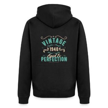 Vintage 1940's - 1940's Birthday Gift - Unisex Premium Organic Zip Hoodie - black - Back - Nico (187cm)