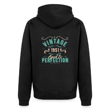 Jahrgang 1951 - 1951 Geburtstagsgeschenk - Unisex Premium Bio Zip Hoodie - Schwarz - Hinten - Nico (187cm)