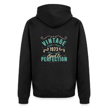 Jahrgang 1973 - 1973 Geburtstagsgeschenk - Unisex Premium Bio Zip Hoodie - Schwarz - Hinten - Nico (187cm)