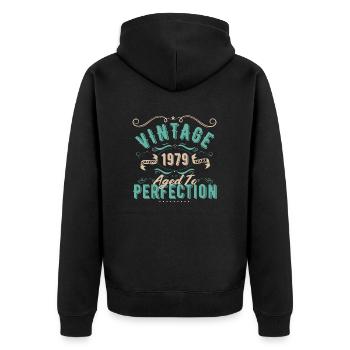 Jahrgang 1979 - 1979 Geburtstagsgeschenk - Unisex Premium Bio Zip Hoodie - Schwarz - Hinten - Nico (187cm)