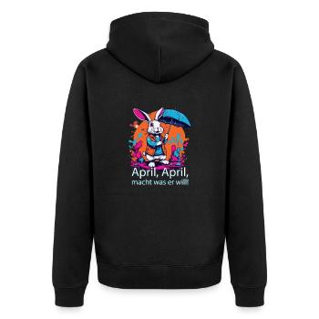April, April, macht was er will Hase mit Schirm - Unisex Premium Bio Zip Hoodie - Schwarz - Hinten - Nico (187cm)