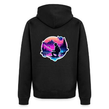 Angler Siluette / angeln / Fisch / See / Sport - Unisex Premium Bio Zip Hoodie - Schwarz - Hinten - Nico (187cm)