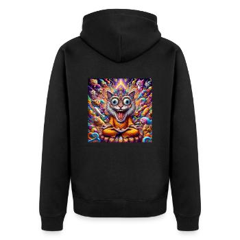 Gato Loco Crazy Meditations Katze Verrückt YogaCat - Unisex Premium Bio Zip Hoodie - Schwarz - Hinten - Nico (187cm)