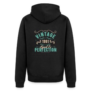 Jahrgang 1991 - 1991 Geburtstagsgeschenk - Unisex Premium Bio Zip Hoodie - Schwarz - Hinten - Nico (187cm)