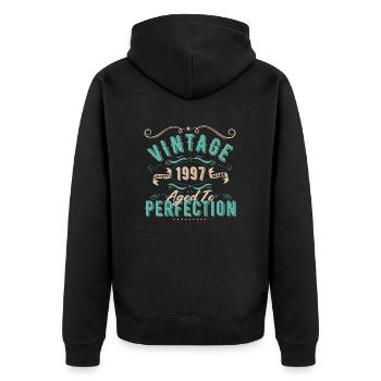 Jahrgang 1997 - 1997 Geburtstagsgeschenk - Unisex Premium Bio Zip Hoodie - Schwarz - Hinten - Nico (187cm)