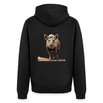 Iberico-Schwein ist ein wahrer Genuss - Unisex Premium Bio Zip Hoodie - Schwarz - Hinten - Nico (187cm)