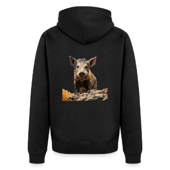 The pigs of Iberico - Unisex Premium Organic Zip Hoodie - black - Back - Nico (187cm)