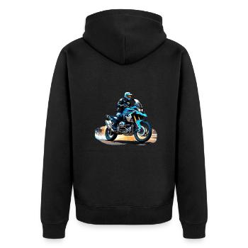 Biker on blue motorcycle - Unisex Premium Organic Zip Hoodie - black - Back - Nico (187cm)