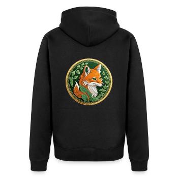 Ausgefallene Münze ein grüner Fuchs mit Orange - Unisex Premium Bio Zip Hoodie - Schwarz - Hinten - Nico (187cm)