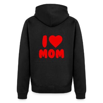 I love MOM - Unisex Premium Bio Zip Hoodie - Schwarz - Hinten - Nico (187cm)