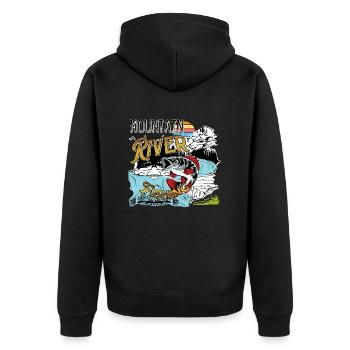 Mountain River Fishing - Unisex Premium Organic Zip Hoodie - black - Back - Nico (187cm)