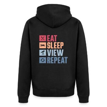 Eat Sleep View Repeat Stargazer Telescope Astronom - Unisex Premium Bio Zip Hoodie - Schwarz - Hinten - Nico (187cm)