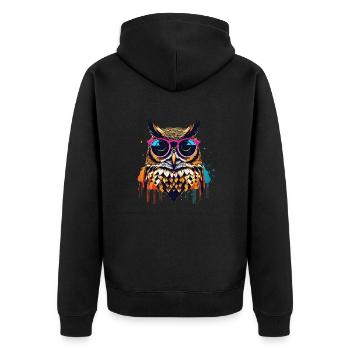 Coole Eule mit Sonnenbrille popart - Unisex Premium Bio Zip Hoodie - Schwarz - Hinten - Nico (187cm)