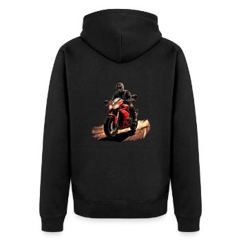 Motard avec moto rouge - Veste à capuche bio Premium Unisexe - noir - Dos - Nico (187cm)