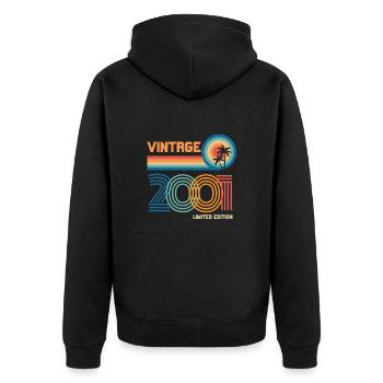Jahrgang 2001 limitierte Auflage - Unisex Premium Bio Zip Hoodie - Schwarz - Hinten - Nico (187cm)