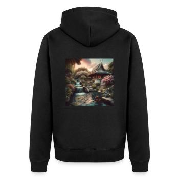 Japan Vintage Wasserfall Garten - Unisex Premium Bio Zip Hoodie - Schwarz - Hinten - Nico (187cm)