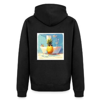 Lustige Ananas duscht - Unisex Premium Bio Zip Hoodie - Schwarz - Hinten - Nico (187cm)