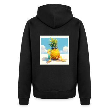 Funny pineapple drinking a drink on the beach - Unisex Premium Organic Zip Hoodie - black - Back - Nico (187cm)