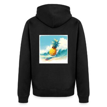 Funny pineapple surfing on the waves - Unisex Premium Organic Zip Hoodie - black - Back - Nico (187cm)