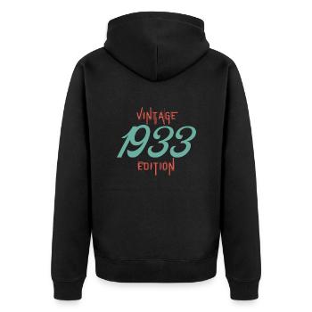 Jahrgang Ausgabe 1933 - Unisex Premium Bio Zip Hoodie - Schwarz - Hinten - Nico (187cm)