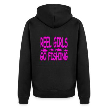 Angeln - Unisex Premium Bio Zip Hoodie - Schwarz - Hinten - Nico (187cm)