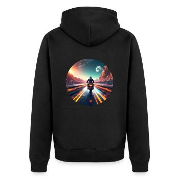Motorcyclist Sunrise - Unisex Premium Organic Zip Hoodie - black - Back - Nico (187cm)