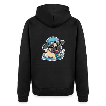 Mops-Schwimmparty: Planschspaß mit Welpen! - Unisex Premium Bio Zip Hoodie - Schwarz - Hinten - Nico (187cm)