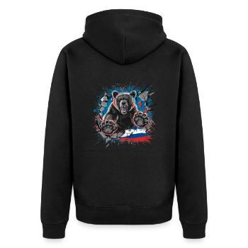 Bär mit russischer Flagge - Unisex Premium Bio Zip Hoodie - Schwarz - Hinten - Nico (187cm)