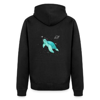 Schildkröte schwimmt im Weltraum - Unisex Premium Bio Zip Hoodie - Schwarz - Hinten - Nico (187cm)