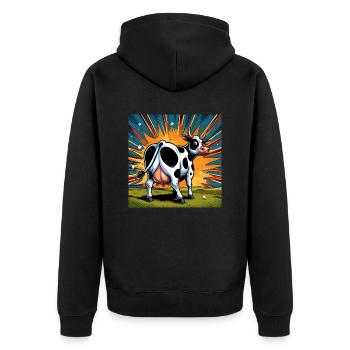 Kuh von hinten - Unisex Premium Bio Zip Hoodie - Schwarz - Hinten - Nico (187cm)