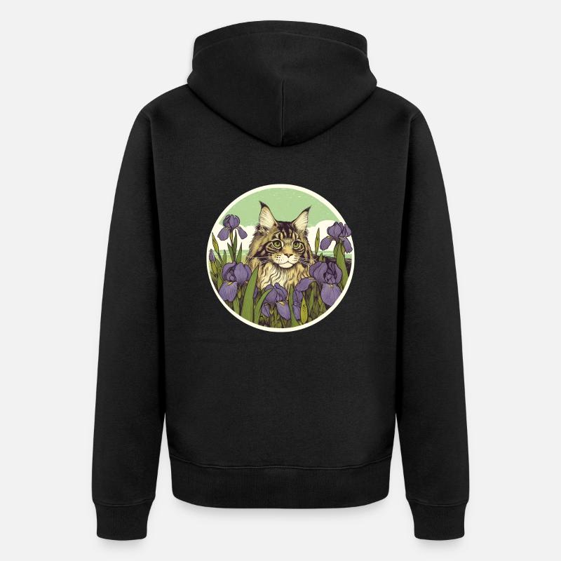 Braun getigerte Katze Iris - Unisex Premium Bio Zip Hoodie - Schwarz
