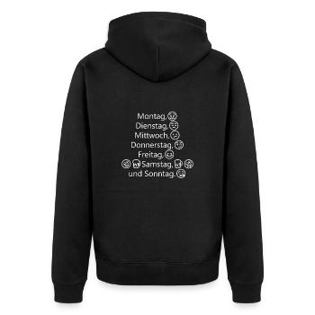 Montag, Dienstag, Mittwoch, Donnerstag, Freitag, - Unisex Premium Organic Zip Hoodie - black - Back - Nico (187cm)