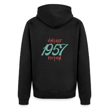 Jahrgang 1957 - Unisex Premium Bio Zip Hoodie - Schwarz - Hinten - Nico (187cm)
