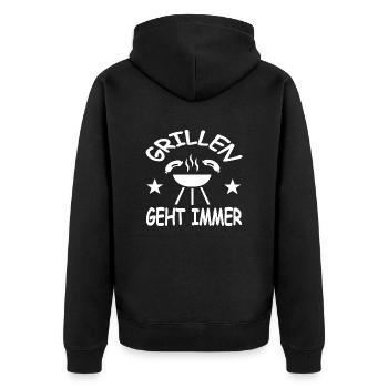 Grillen - Unisex Premium Bio Zip Hoodie - Schwarz - Hinten - Nico (187cm)