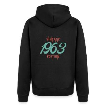 Jahrgang Ausgabe 1963 - Unisex Premium Bio Zip Hoodie - Schwarz - Hinten - Nico (187cm)