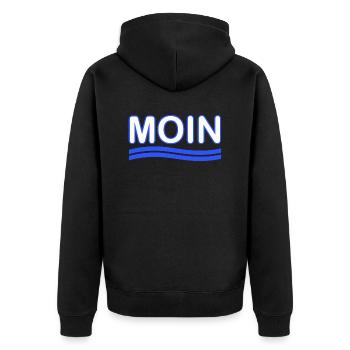 Moin - Unisex Premium Bio Zip Hoodie - Schwarz - Hinten - Nico (187cm)