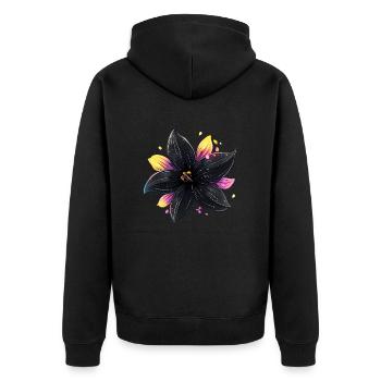 Black Flower - Unisex Premium Bio Zip Hoodie - Schwarz - Hinten - Nico (187cm)