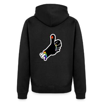 Daumen Hoch der Knochenhand : Sticky Queer Pride - Unisex Premium Bio Zip Hoodie - Schwarz - Hinten - Nico (187cm)