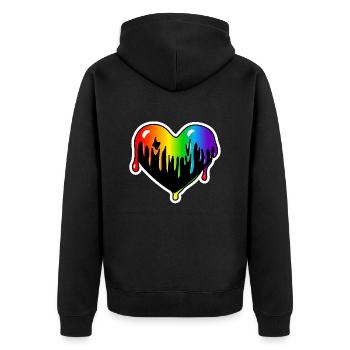 Klebriges Herz trieft : Sticky Queer Pride - Unisex Premium Bio Zip Hoodie - Schwarz - Hinten - Nico (187cm)