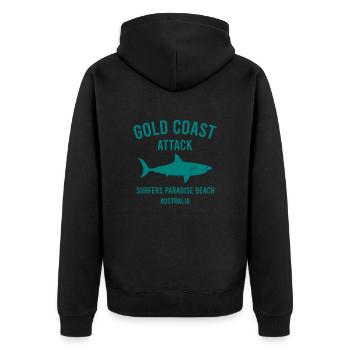 Gold Coast Attack - Australia - Surfers Paradise - Unisex Premium Bio Zip Hoodie - Schwarz - Hinten - Nico (187cm)