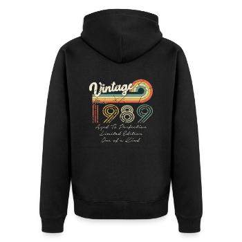 1989 Vintage Klassiker 1989 - Unisex Premium Bio Zip Hoodie - Schwarz - Hinten - Nico (187cm)