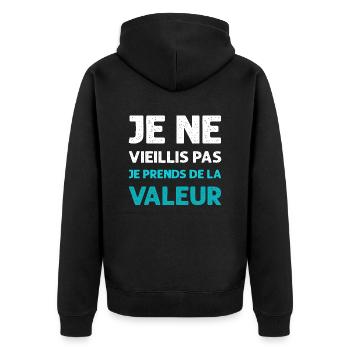 Humor Ich werde nicht alt Geburtstagsgeschenk - Unisex Premium Bio Zip Hoodie - Schwarz - Hinten - Nico (187cm)