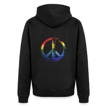 Peace Regenbogen - Unisex Premium Bio Zip Hoodie - Schwarz - Hinten - Nico (187cm)